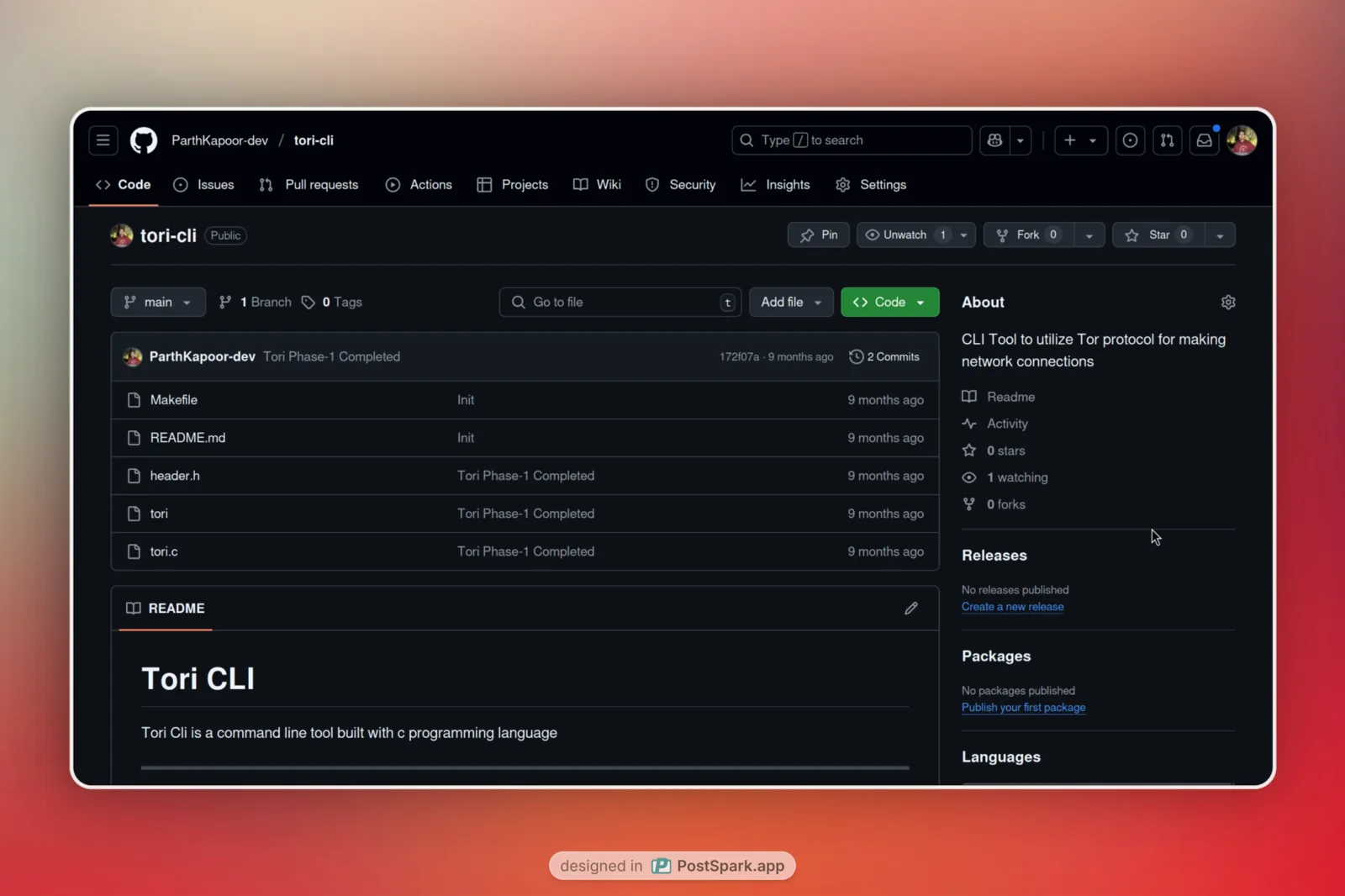 Screenshot of Tori CLI